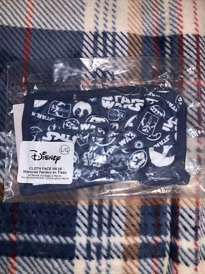 NWT Disney Parks Star Wars Logo Pattern Navy Cloth Face Mask Size Large SEALED - Image 1 of 2