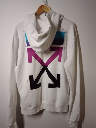 OFF WHITE Felpa con cappuccio slim fit frecce sfumate bianco sporco taglia XL indossata una volta ha ancora etichette