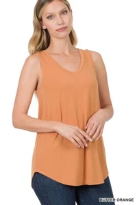 XL V-Neck Sleeveless Luxe Rayon Hi-Low Tank Top Soft Stretch Flowy Tunic - Picture 1 of 3