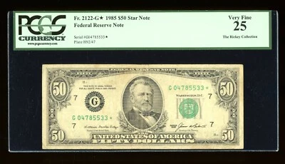 DBR 1985 $50 FRN Chicago STAR Fr. 2122-G* PCGS 25 Serial G04785533* - Image 1 of 2