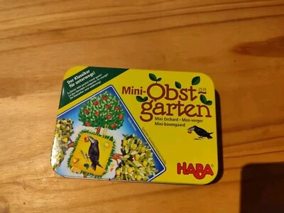 Mini-Obstgarten, Haba No 2539, Spiel in Metallbox, vollständig und top Zustand  - Bild 1 von 3