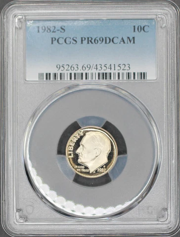 1982-S 10C Roosevelt Dime Proof PCGS PR69DCAM Cover