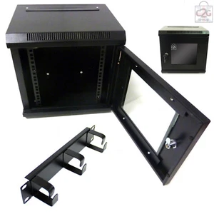10" 6U Black Wall Cabinet + 3 Way Power Unit + Ring Bar 300mm Data Comms Rack - Picture 1 of 10