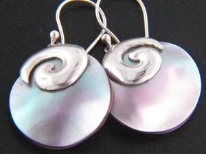 925 Sterling Silver Pink Abalone Shell Sterling Earrings, 13/16" - Picture 1 of 2