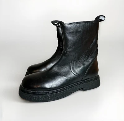 ZARA Mujer Cuero Negro Cremallera Grueso Botines Combate Moto EE. UU. 7 UE 37 Foto 1 de 4