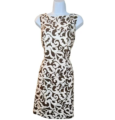 Vestido AGB Talla 8 Marrón Blanco Sin Mangas Vaina Cambio Hasta la Rodilla Usado Foto 1 de 4