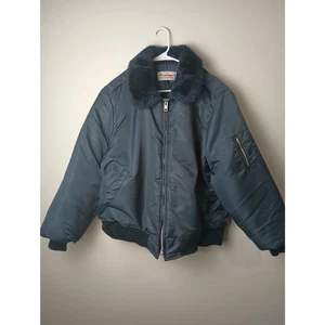 70s WearGuard Vintage Bomber Sherpa TRIM Jacket Men's Large Blue Quilted  - Picture 1 of 5
