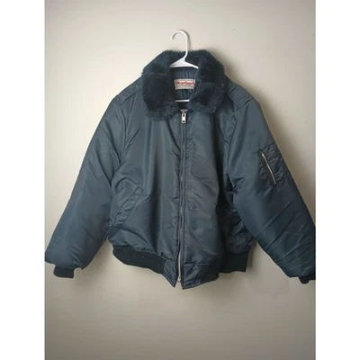 70s WearGuard Vintage Bomber Sherpa TRIM Jacket Men's Large Blue Quilted  - Image 1 of 4