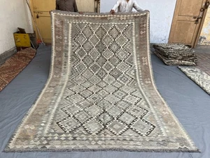 204x296 cm Modern Afghan Flat Weave Kilim Rug, Beige Gray Geometric Area Carpet - Picture 1 of 12