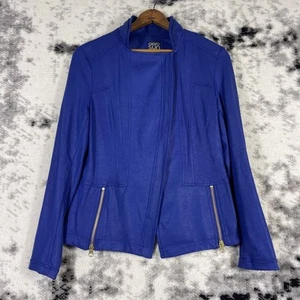 Clara Sun Woo Liquid Leather Jacket Womens Size Small Blue Zippers Stretch - Picture 1 of 11