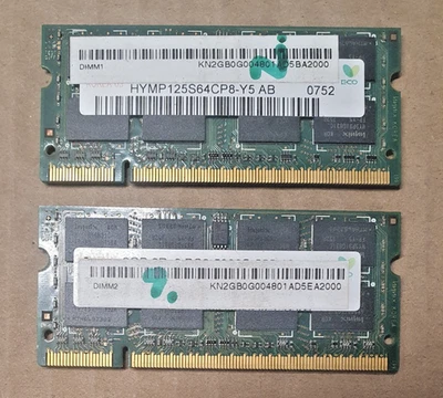 Hynix 2x2GB PC2-5300 DDR2 Laptop Memory HYMP125S64CP8-Y5 AB - Image 1 of 2
