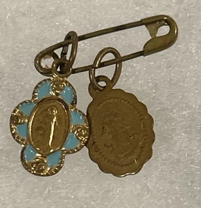 Vintage Heilige Jungfrau Maria Italien Wundertätige Medaille Messing Pin - Bild 1 von 2