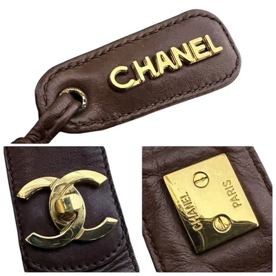 Chanel Cuero Piel de Cordero Acolchado Bolso de Hombro Bolso de Mano Marrón Logo CC Foto 1 de 4
