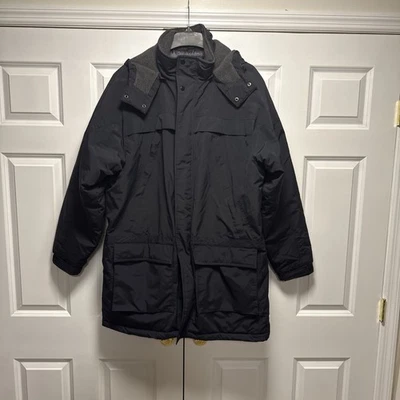 男式冬季外套黑色 XLT 连帽 6 口袋聚乙烯填充 — 第 1/4 张图片