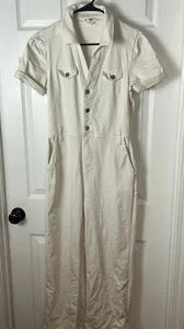 PAIGE Anessa Short-Sleeve Jumpsuit Beige Wide Leg Cropped Utility Garage Women 2 - Picture 1 of 14