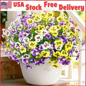 Look Real Artificial Flowers 8 Bundles, Realistic Fake, UV Resistant Silk Pansy - Picture 1 of 12