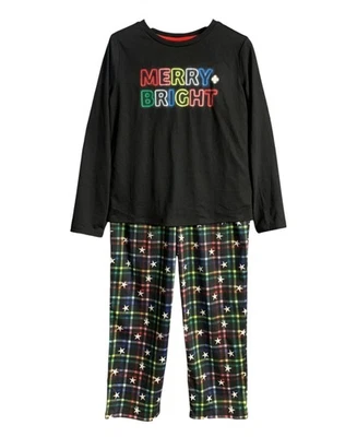 Cat & Jack Girls "Merry & Bright" Letter Printed Shirt Plaid Star Pajama Set XL - Image 1 of 4