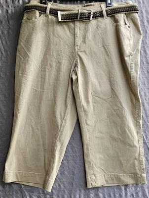 Pantalones Cabeza de Pato Para Mujer 16W Caqui Capri Cortos Cinturón Elastizados Verano Informales Clásicos Foto 1 de 4