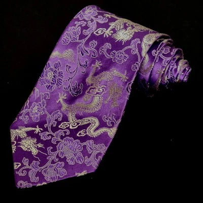 Corbata de cuello Paul Smith London para hombre púrpura plata dragones 60" x 3 7/8" Foto 1 de 4