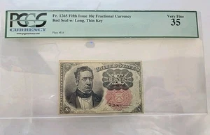 Fr. 1265, FIfth Issue 10cent Fractional Currency Red Seal w/ Long, Thin Key VF35 - Picture 1 of 3