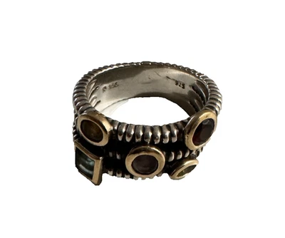 Ross Simons 14k yellow gold & Sterling silver Peridot Topaz Amethyst Ring Size 7 - Image 1 of 4