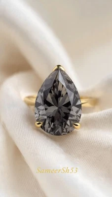 Diamante gris talla pera de 2 quilates | Anillo de oro de 14 quilates cultivado en laboratorio | por SameerSh53 💍 Foto 1 de 4