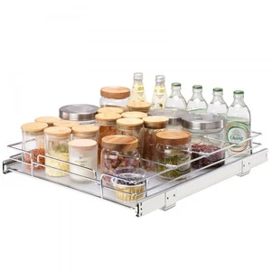 17 Inch Wide Pull Out Cabinet Organizer Heavy Duty Slide Out Shelves Chrome - Picture 1 of 7