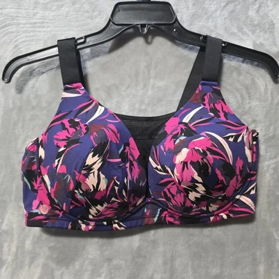 NWT Livi By Lane Bryant 40DD Purple Floral No Wire Sports Bra Wicking Med Impact - Image 1 of 4
