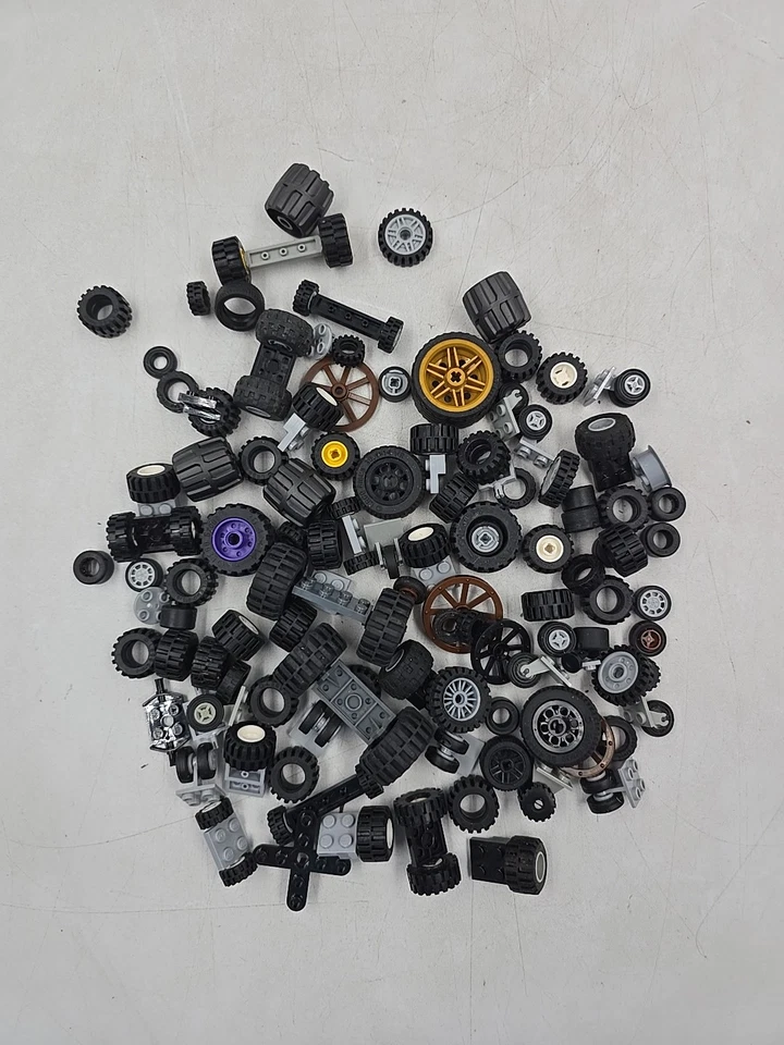 Lego Bulk Wheel Tires Axles Car Wagon Rubber Black Vehicle Lot Part Piece Used - Image 1 of 1