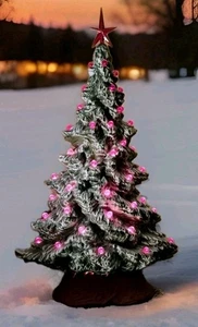 Vintage Tampa Bay Ceramic Christmas Tree With Red Lights 15" x 9" - Bild 1 von 13