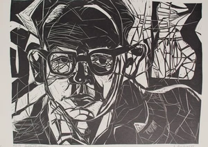 Holzschnitt Ritzert Selbstbildnis Selbstportait Schwarz Weiß Signiert - Bild 1 von 2