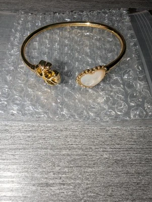 New Never Worn, Gold Tory Burch Open Cuff Bracelet With Mother Of Pearl. - Image 1 of 3