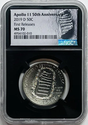 2019 D APOLLO 11 50th ANNIVERSARY 50C HALF DOLLAR NGC MS70 FIRST RELEASES - Image 1 of 2