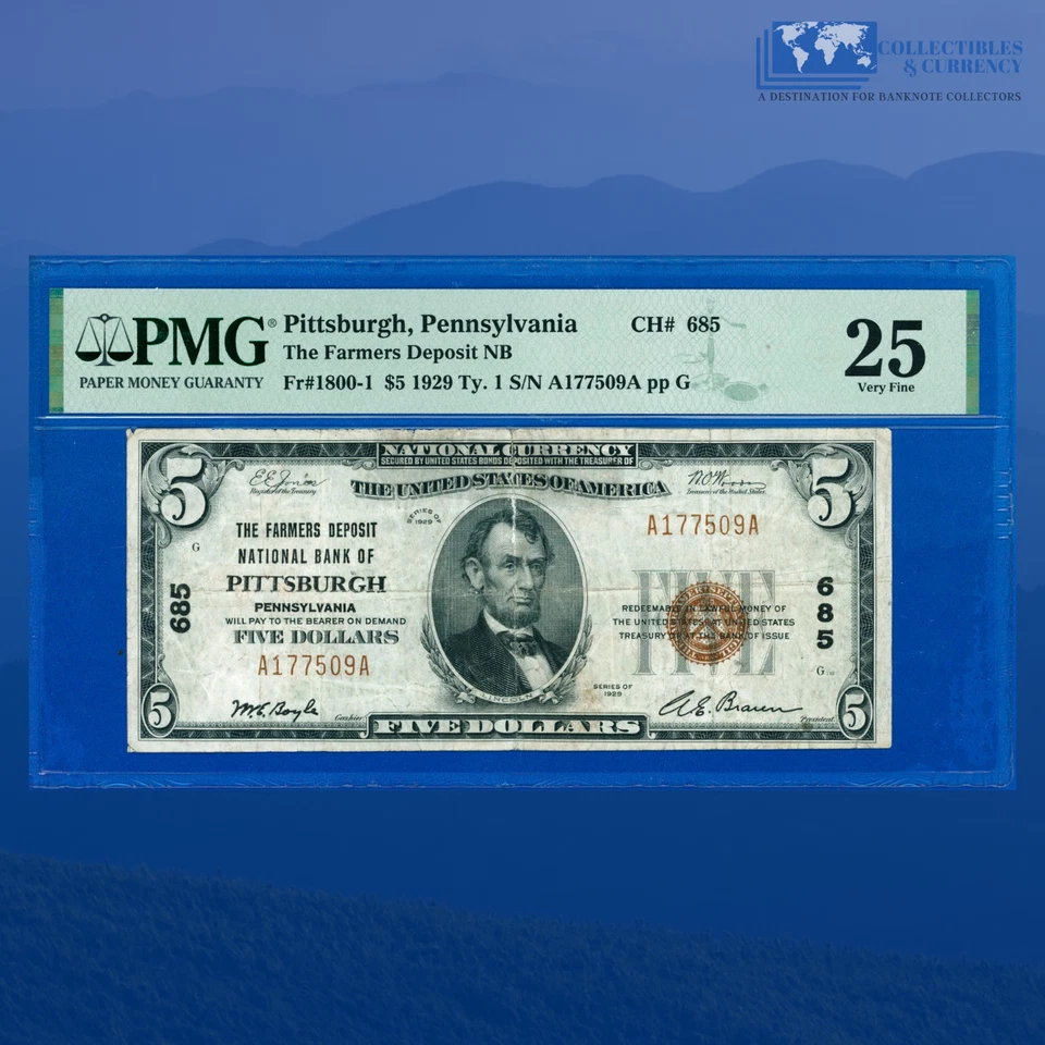 1929 $5 Farmers Deposit National Bank PITTSBURGH, PA, Charter #685, PMG VF 25 - Image 1 of 3