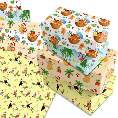 12 Sheet Hawaiian Christmas Wrapping Paper 20'' X 27'' Tropical Christmas July G - Imagem 1 de 4