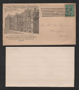 US 1890 NEW ENGLAND HOME FOR LITTLE WANDERERS BOSTON MACHINE CANCEL COVER & LET - Picture 1 of 6