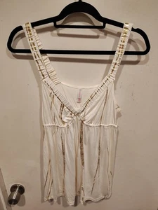 Xhilaration Stretch Knit Ivory & Gold Babydoll Y2K Sleeveless Tunic Top Sz XXL - Picture 1 of 7