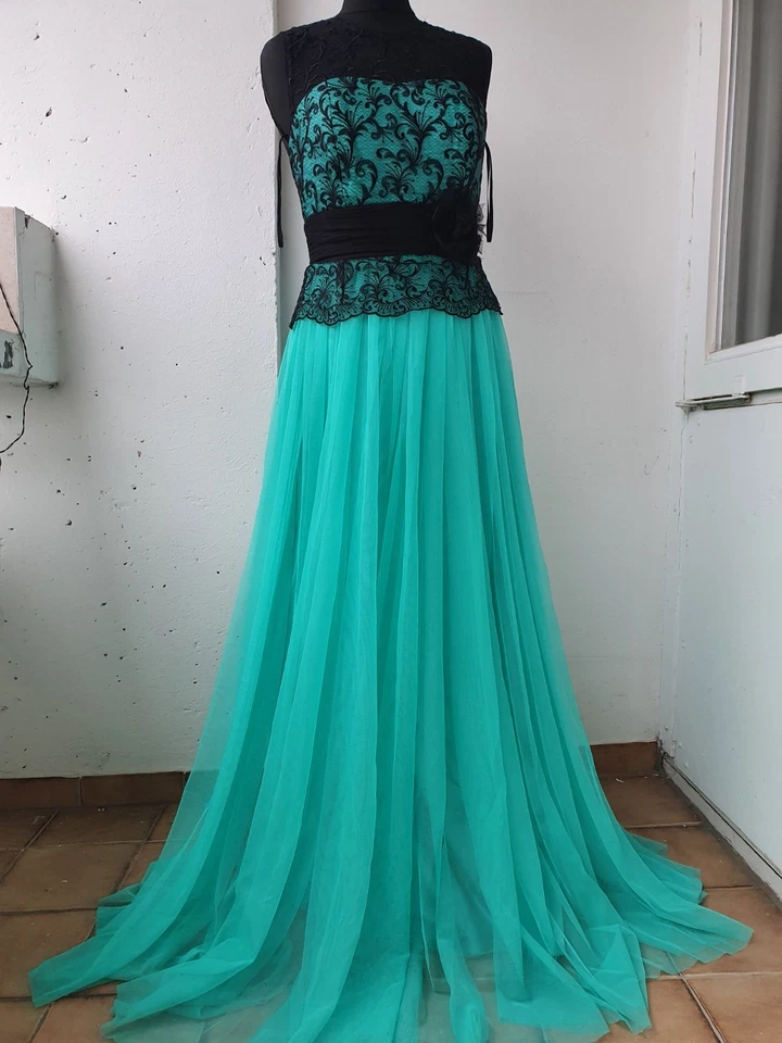 Neu Ballkleid Verlobungskleid Abendkleid Tüll Spitze 36 38 mint schwarz Kleid - Bild 1 von 4