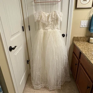 Vintage Jessica McClintock Bridal 80’s White Lace Wedding Dress Off Shoulder 8 - Bild 1 von 15