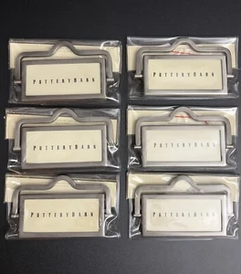 Set Of 6 Pottery Barn Front Mounted Hardware Label Drawer Pull Pewter Finish NEW - Picture 1 of 7