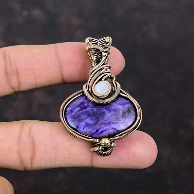 Regalo de boda para ella colgante envuelto en alambre de joyería charoite rusa de cobre 2,2" Foto 1 de 4