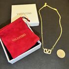 Valentino Vlogo Signature Full Crystal Gold Tone Necklace With Box