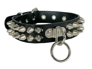 UK77 Studded O Ring Punk Goth Bondage Pendant Choker Collar Leather Necklace - Picture 1 of 4