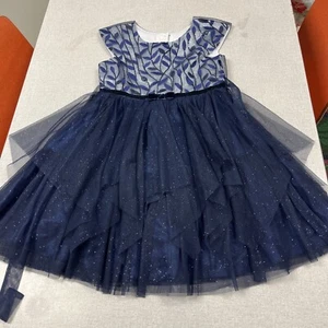 Jona Michelle Dress Size 8 Girls  Navy Blue Silver Party Dress - Picture 1 of 5
