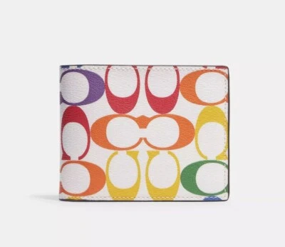 NWT Coach 3 In 1 Wallet In Rainbow Signature Canvas C9863 Color/Chalk Multi - Image 1 of 2
