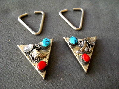 Nativo Americano Navajo Turquesa Coral Plata Esterlina Flor Hoja Collar Puntos Foto 1 de 4