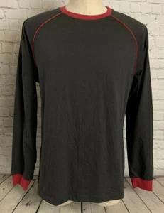 MENS ORIGINAL USE BOXY LONG SLEEVE MID-WEIGHT T-SHIRT DARK GRAY w/WINE TRIM - Picture 1 of 5