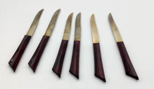 Vtg Quikut Steak Knife Set of 6 Brown Plastic Handle Stainless Blade - Picture 1 of 4