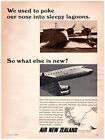 1966 Air New Zealand Print Ad, Custom DC-8 Airline Jet Water Plane Sleepy Lagoon