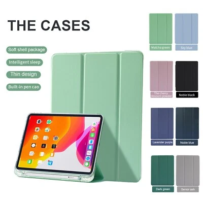 Trifold Cover For iPad 9/8/7/6/5th Gen Air Mini A17 Pro Clear Back Pencil Holder - Image 1 of 4
